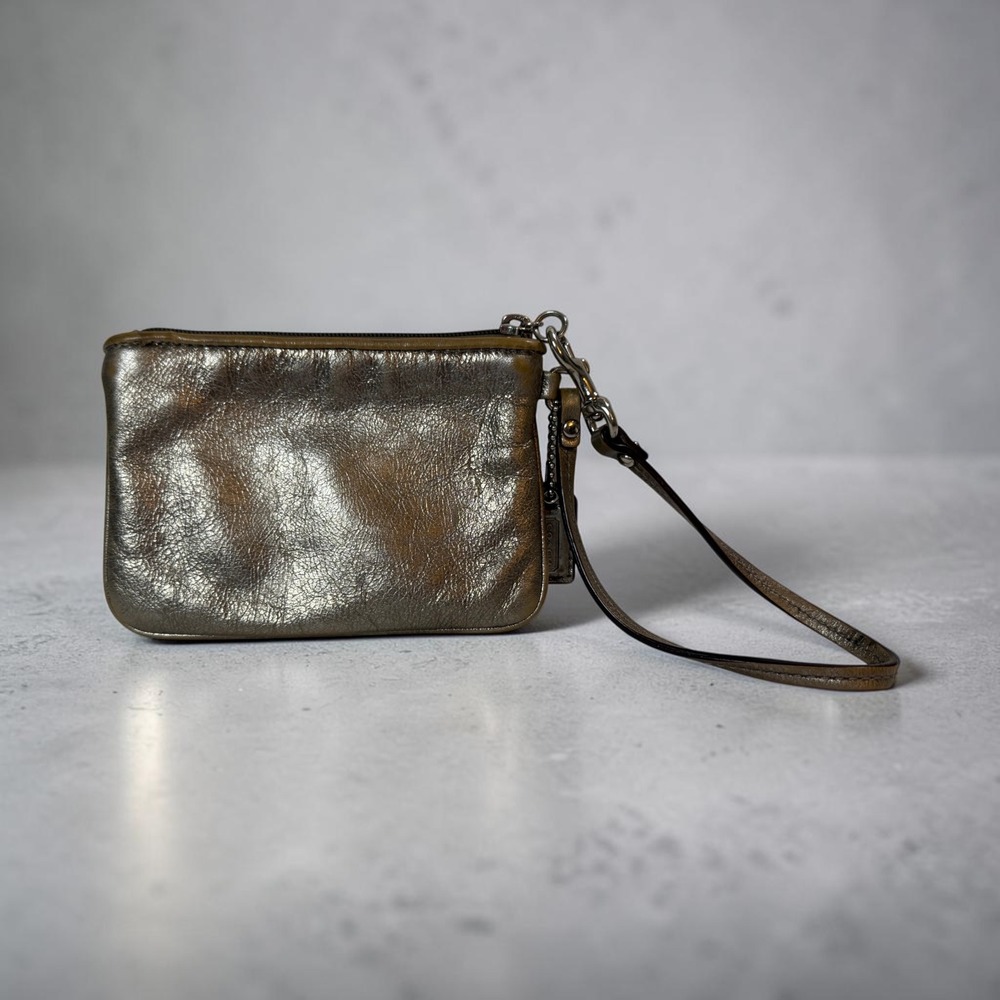 Coach Madison Metallic Leather Wristlet Pewter Bronze Pleated Silver Hardware